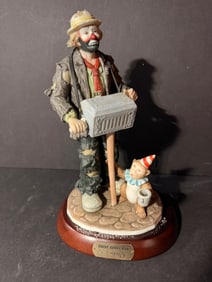 Hurdy Gurdy Man Emmett Kelly Jr Clown Figurine Flambro w/ Stand - Incl. COA