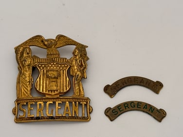 Obsolete Illinois Police SERGEANT Hat Badge w/ 2 Badge Plates