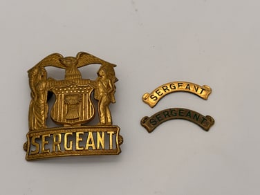 Obsolete Illinois Police SERGEANT Hat Badge w/ 2 Badge Plates