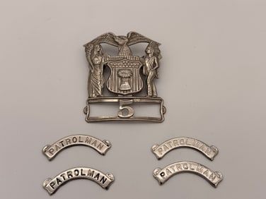 Obsolete Illinois Police PATROLMAN "5" Hat Badge w/ 4 Badge Plates
