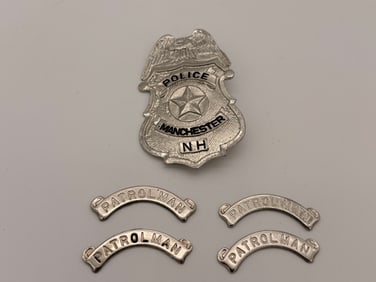 Manchester, NH Reproduction Police Badge w/ 4 Badge Plates