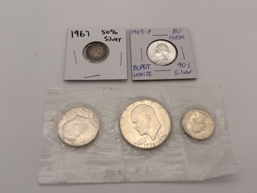90% Silver Quarter + 50% Silver Coin + Silver Bicentennial Proof Set