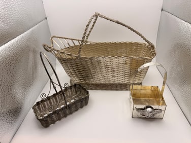 Christofle Gallia France Silverplate Basket & Two Vintage Mini Baskets