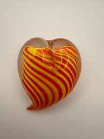 Hand-Blown Art Glass Heart with Orange & Yellow Swirl