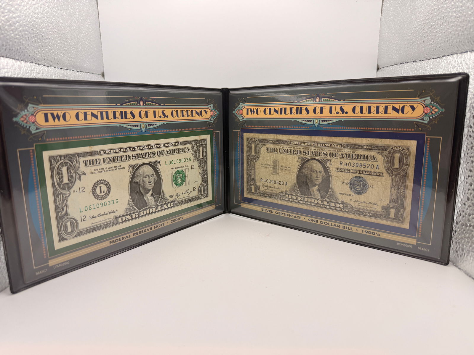 Two-Note U.S. Currency Display: 1957B Silver Certificate & Modern $1 (1 of 5)