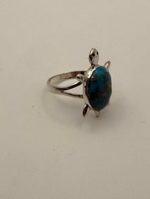 Sterling Silver Turtle Ring with Turquoise Cabochon, Size 6
