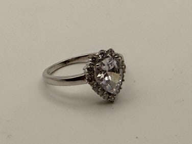 Sterling Silver Heart Halo CZ Ring, Size 10