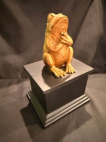 Cast Metal Frog Sculpture on Plinth Base