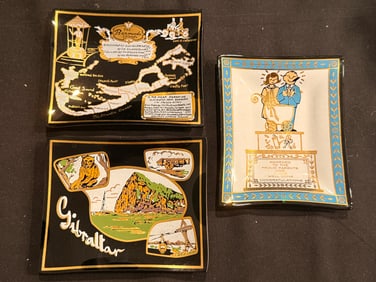 Three Vintage Souvenir Gilt Glass Catch-Alls