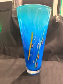 11.5" Blue Art Glass Vase – Coral Reef Design