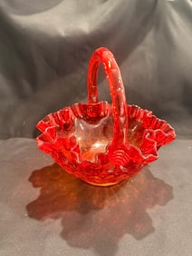 Orange Pressed Glass Basket with Handle