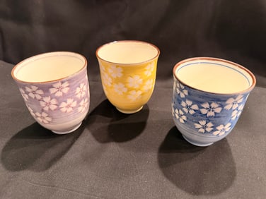 Set of 3 Floral Ceramic Tea Cups