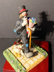 The Hobo Ball "Members Only" Emmett Kelly Jr Clown Figurine Flambro w/ Stand - Incl. COA + Signed