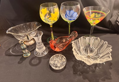 Mixed Art Glass Stemware & Decorative Bowl Lot