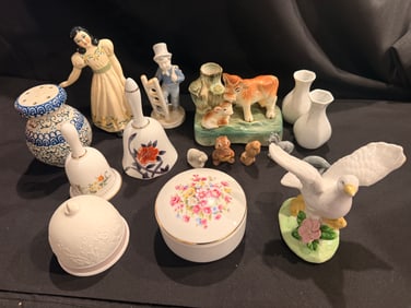 Mixed Porcelain Figurines, Bells & Trinkets Lot