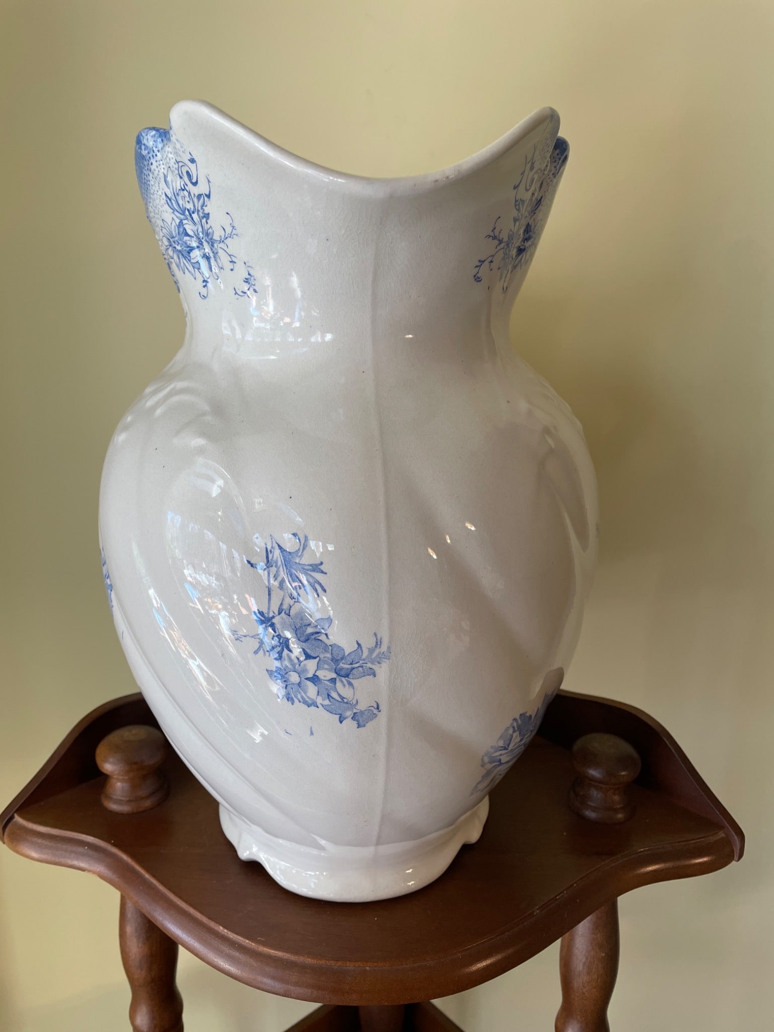 Porcelain Blue and White Floral Pitcher with Ornamental Handle - 3
