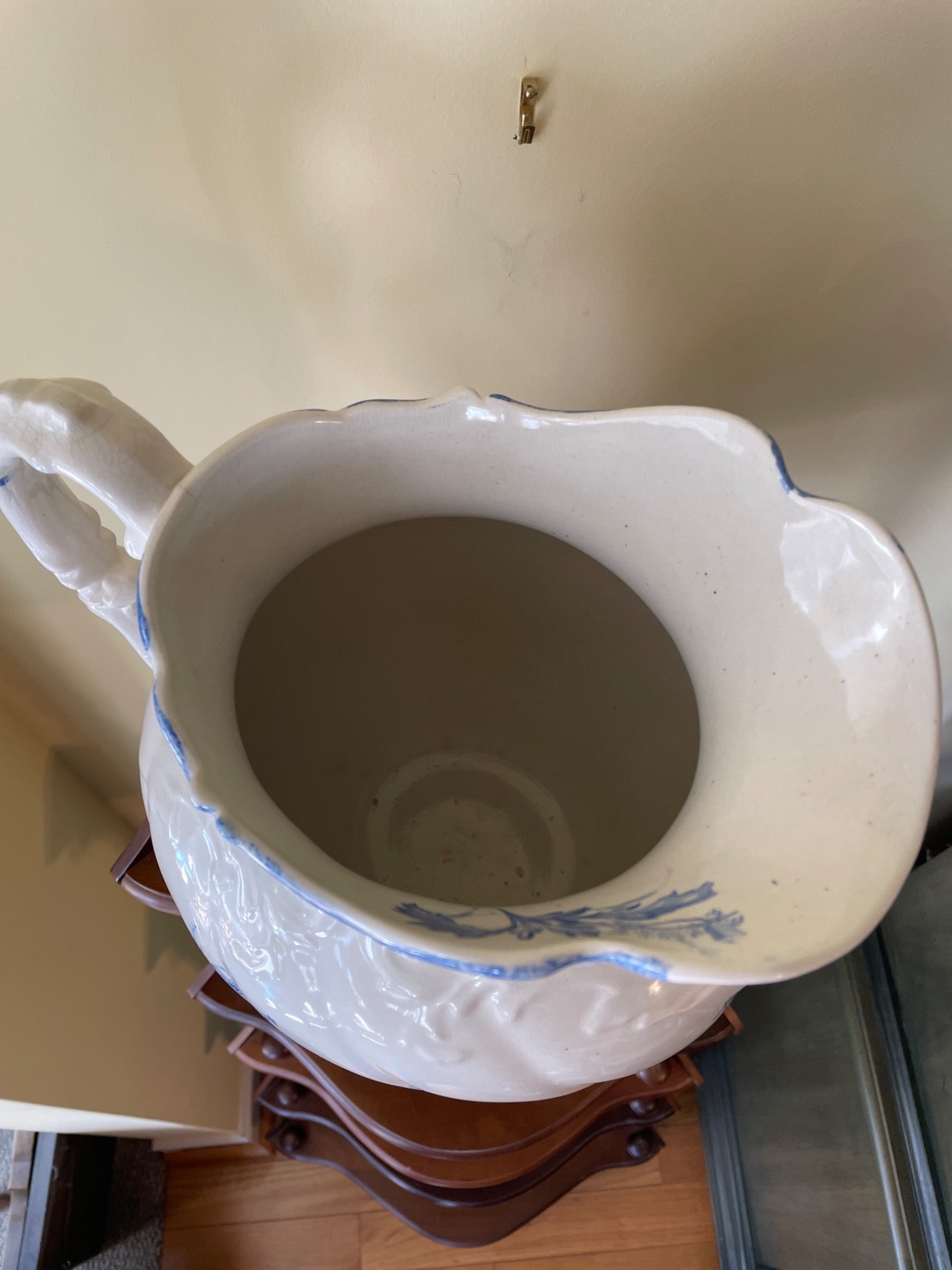Porcelain Blue and White Floral Pitcher with Ornamental Handle - 5