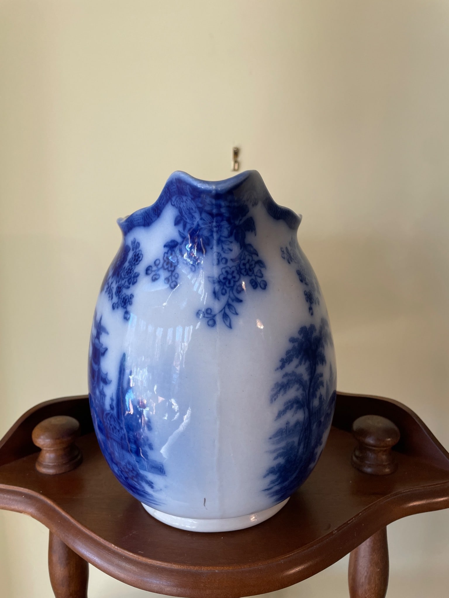 Blue and White Porcelain Pitcher with Chinoiserie Pattern, Marked on Base - 2