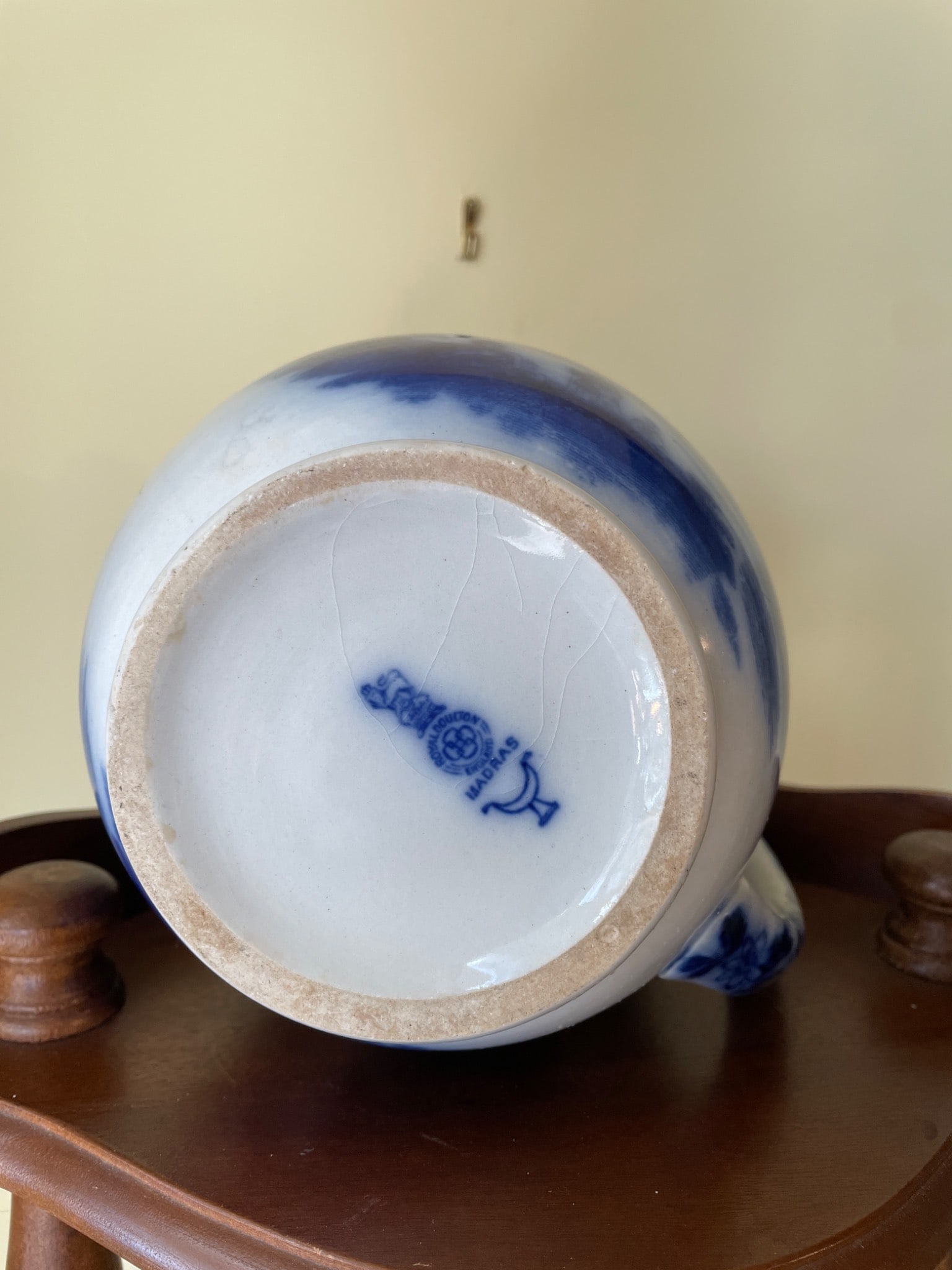 Blue and White Porcelain Pitcher with Chinoiserie Pattern, Marked on Base - 6