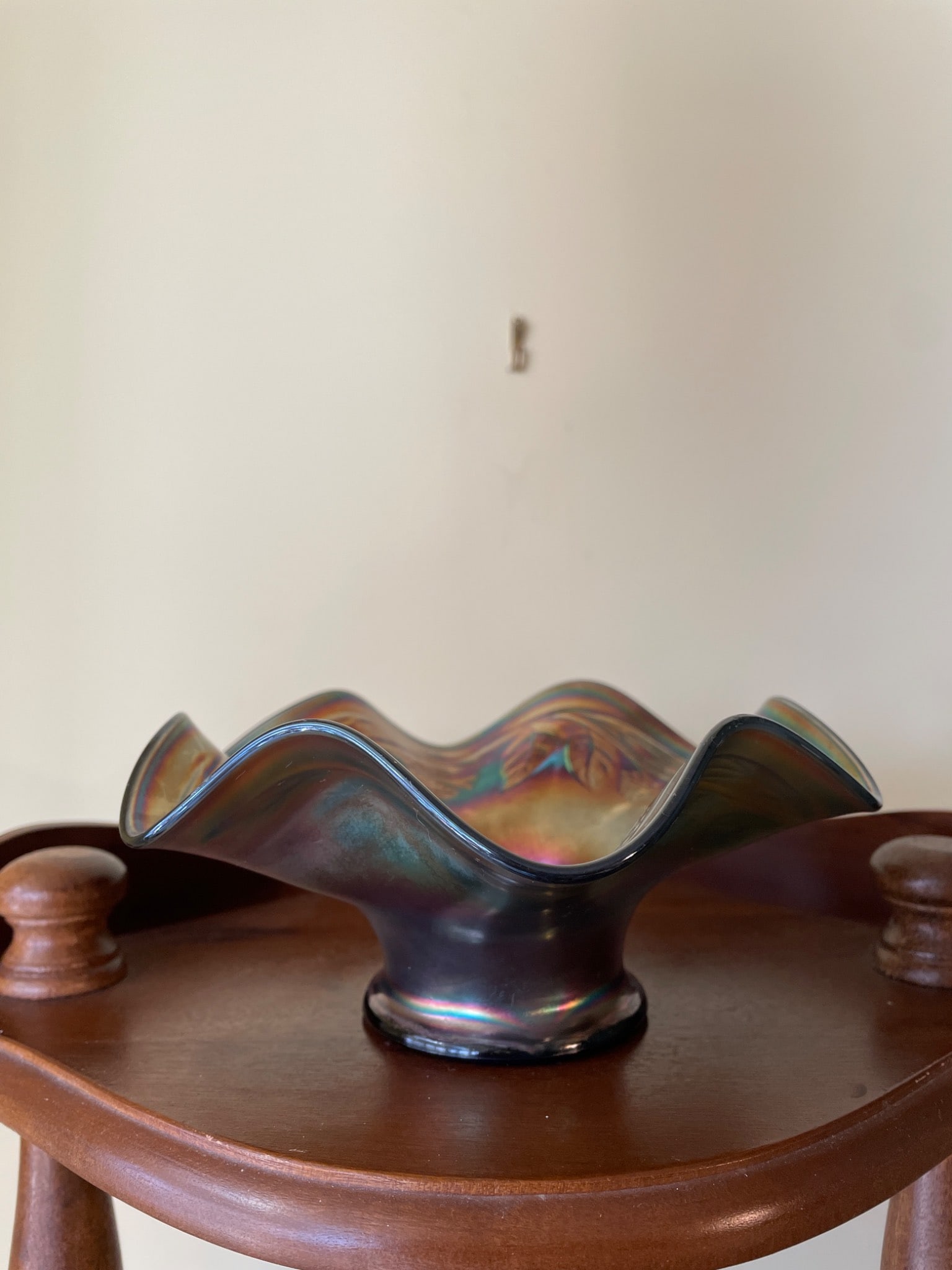 Iridescent Glass Bowl with Fluted Rim and Embossed Patterns - 2