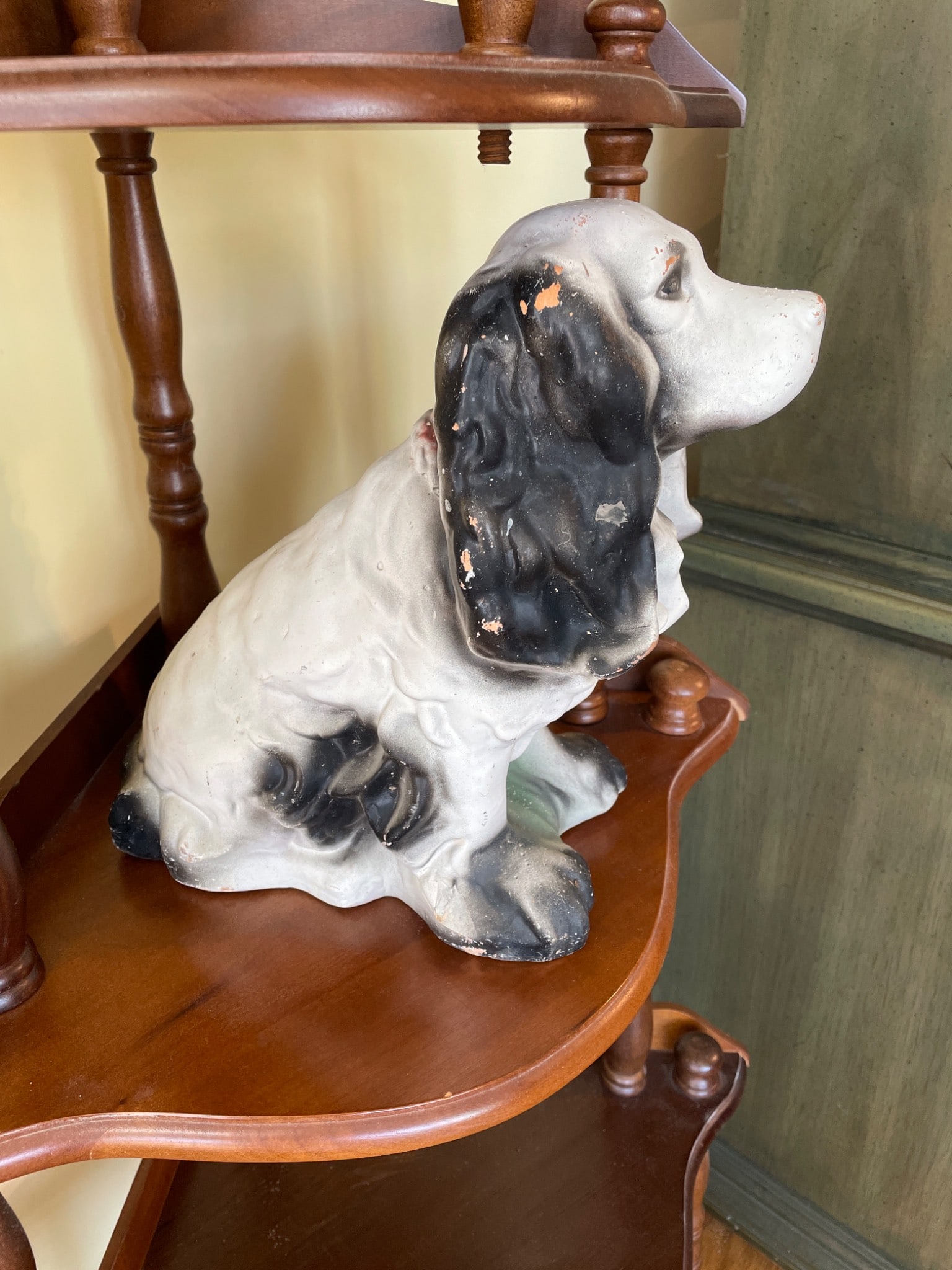 Painted Ceramic Dog Figurine With Black Ears and White Body - 2