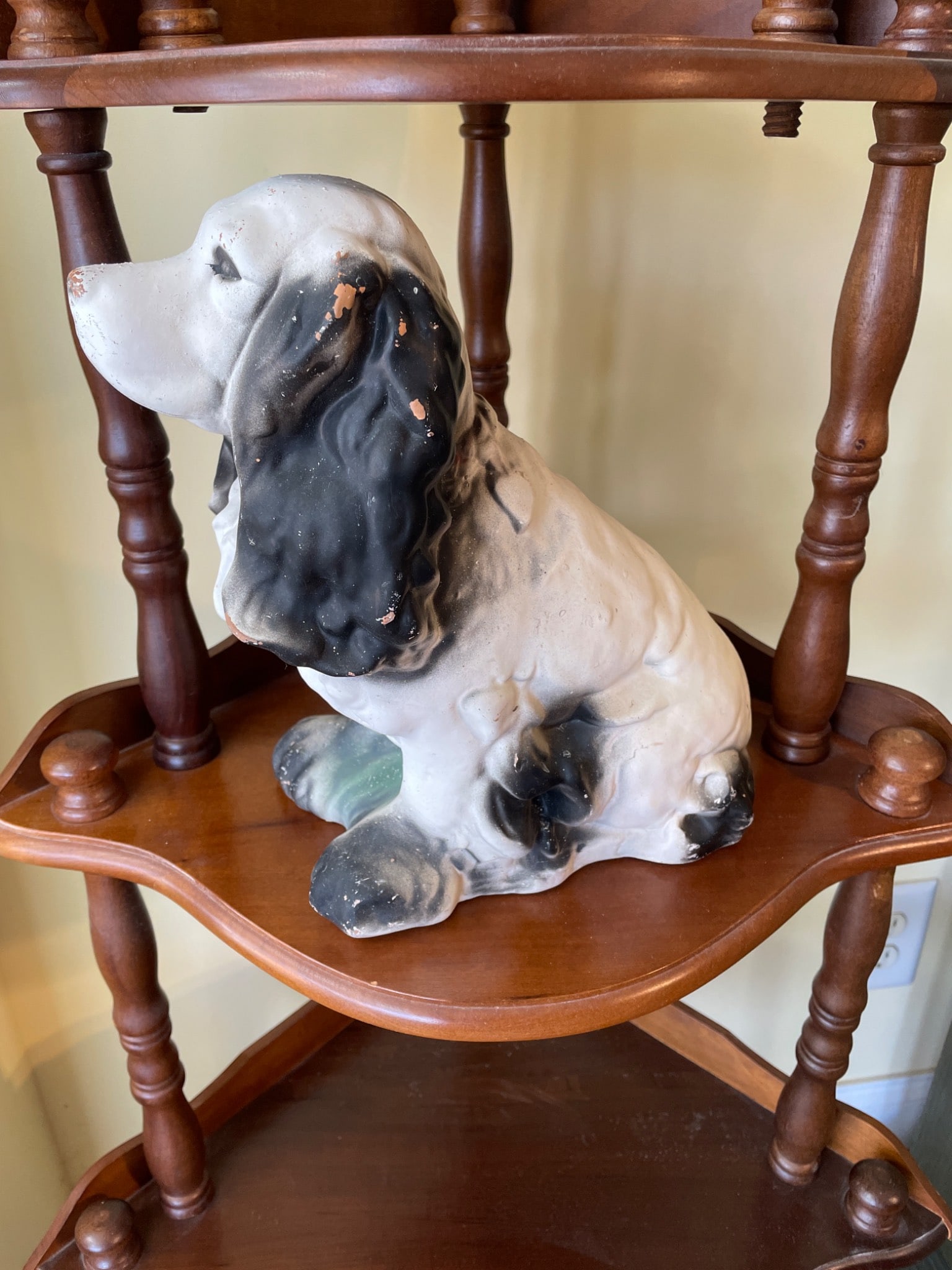 Painted Ceramic Dog Figurine With Black Ears and White Body - 3