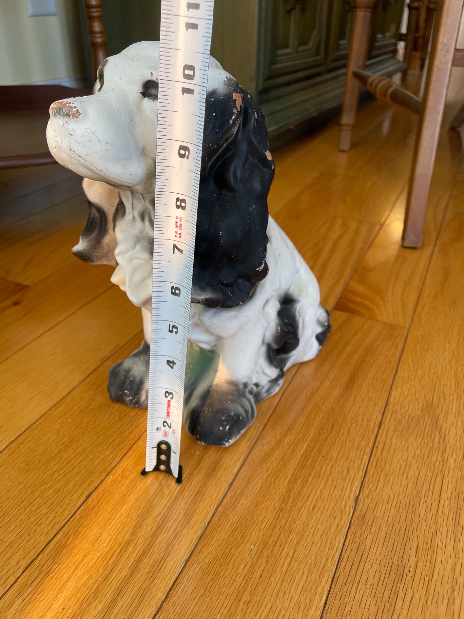 Painted Ceramic Dog Figurine With Black Ears and White Body - 6