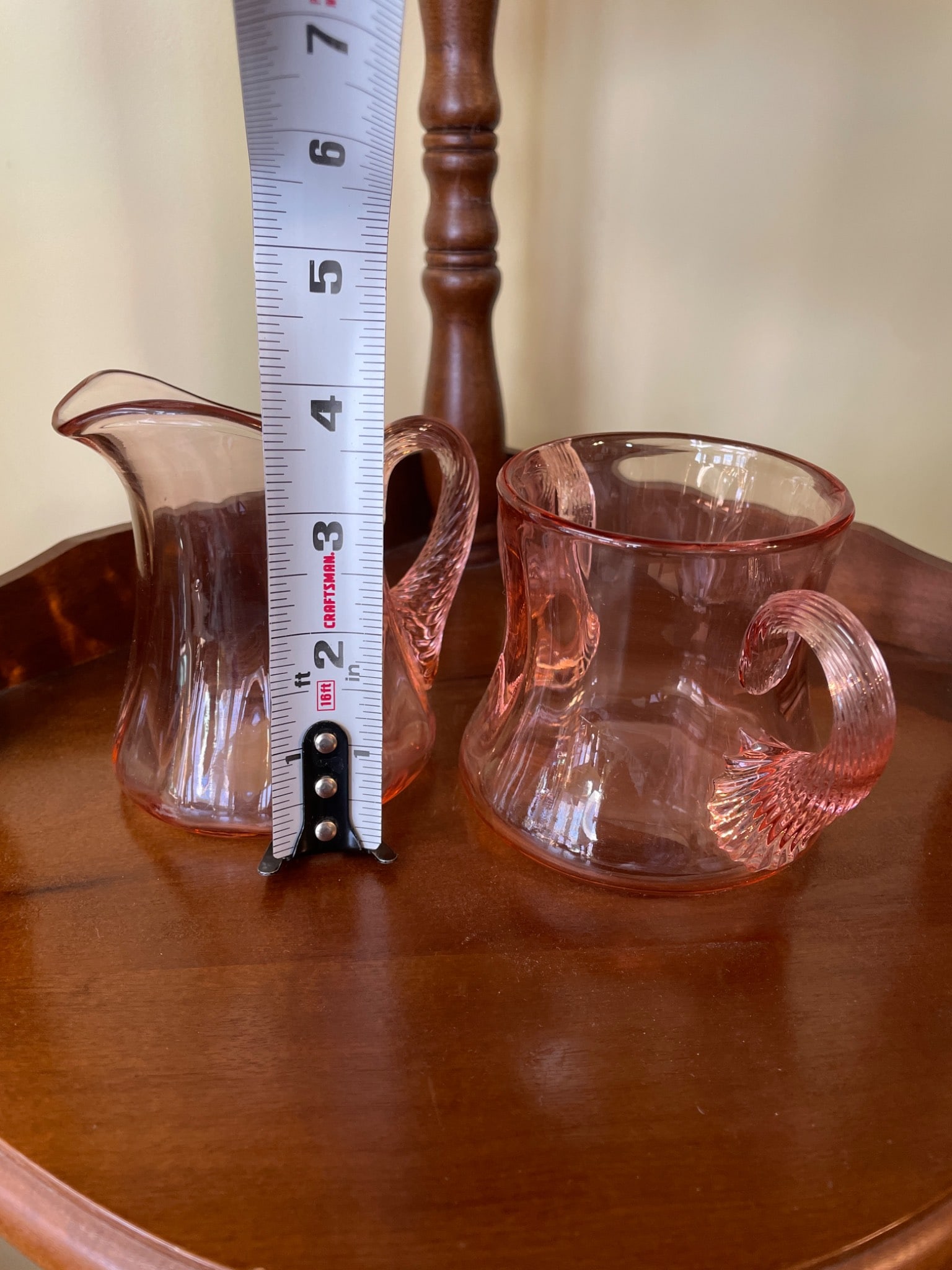 Pink Glass Creamer and Sugar Bowl Set with Twisted Handles - 5