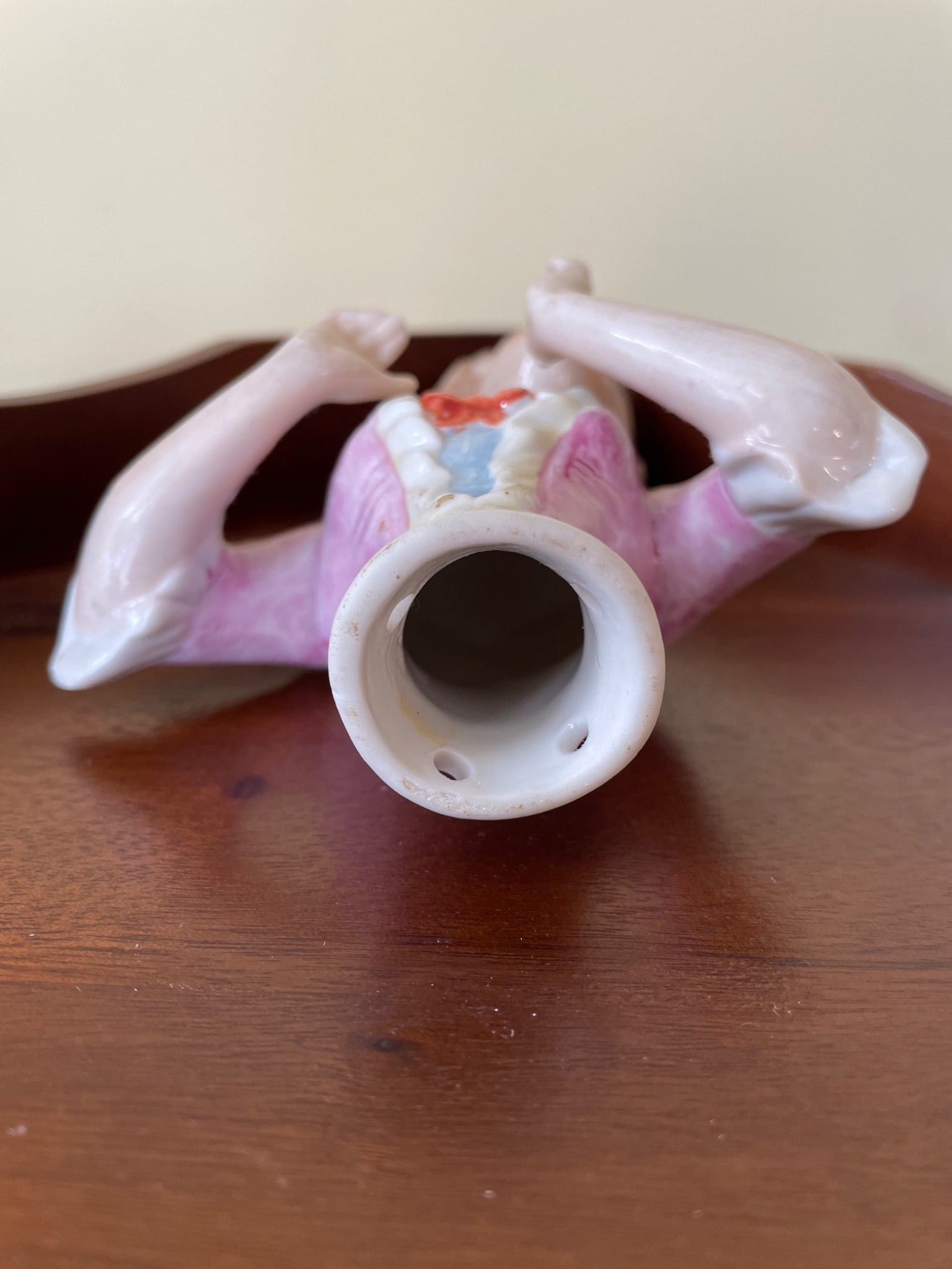 Porcelain Half-Doll Figure With Pink Dress and Updo Hairstyle - 6