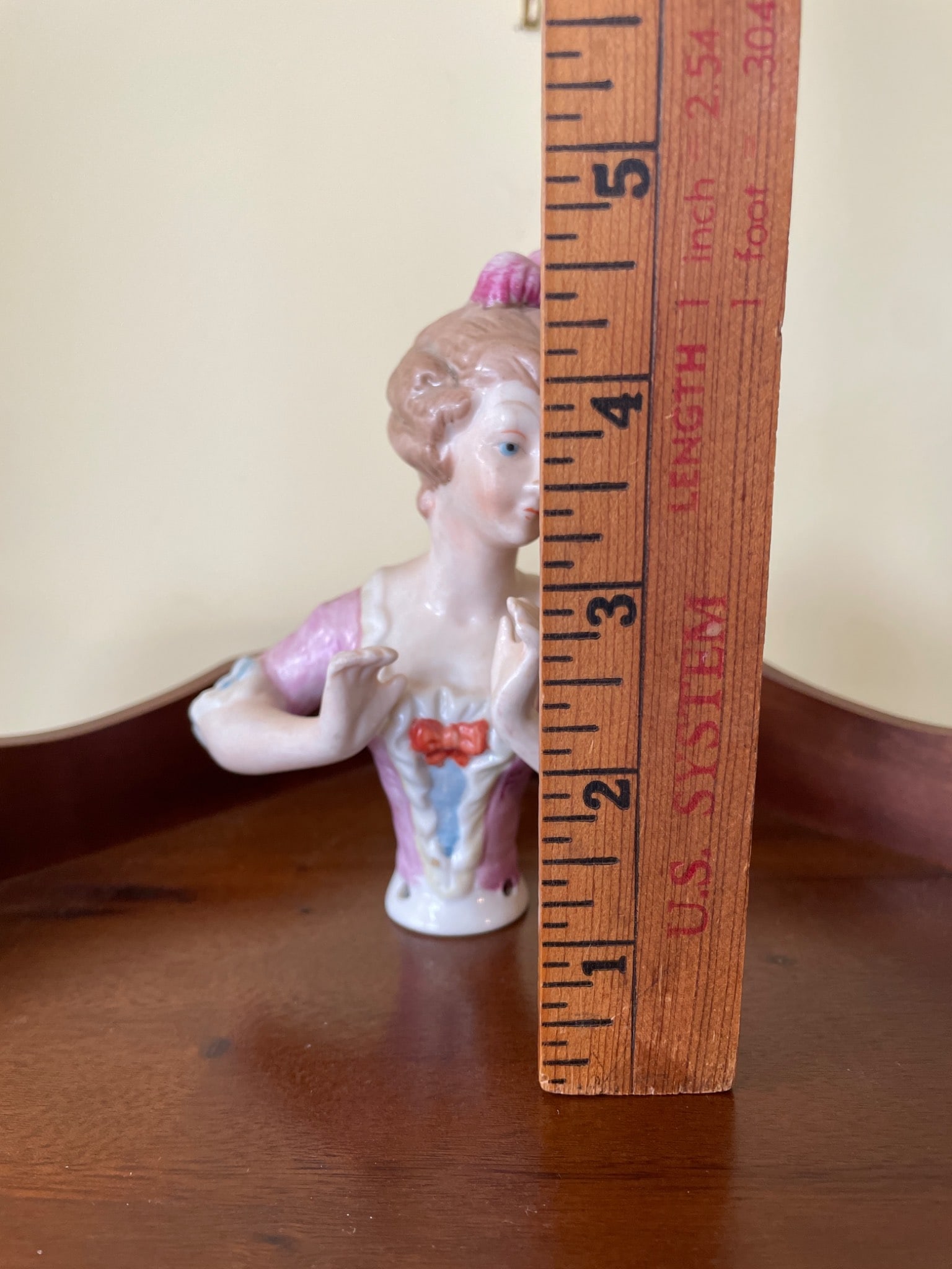 Porcelain Half-Doll Figure With Pink Dress and Updo Hairstyle - 7