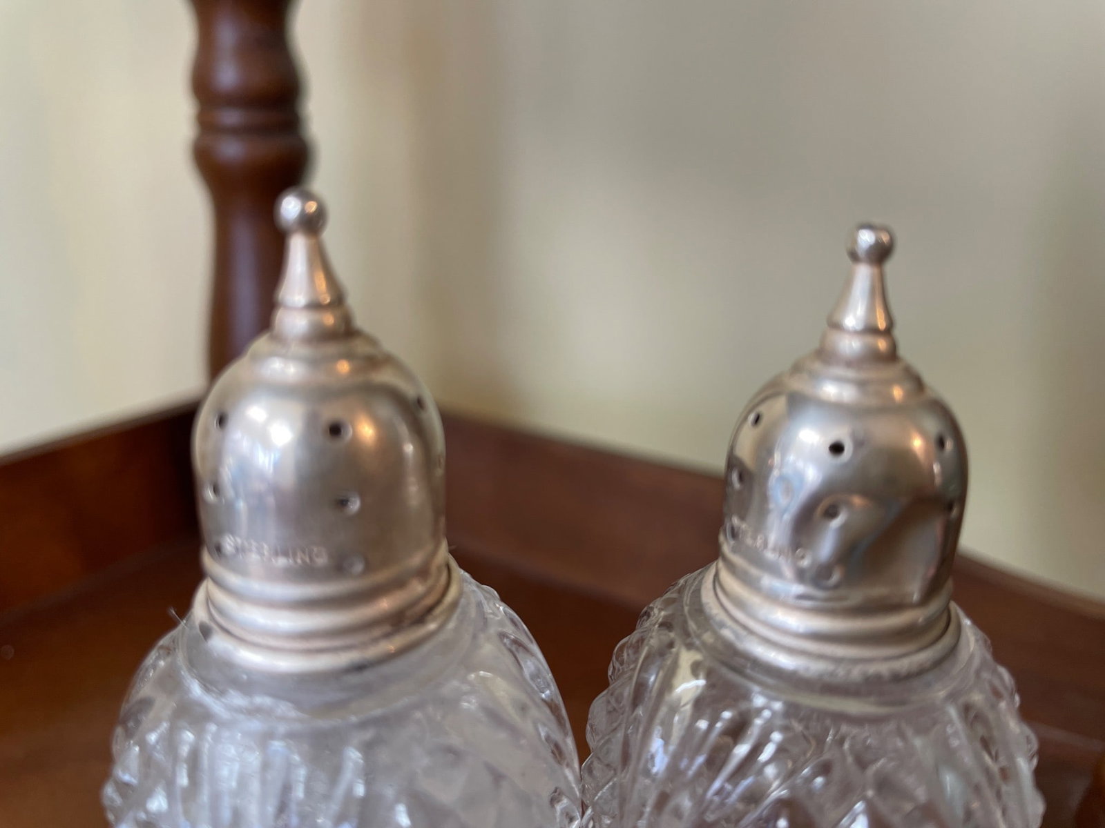 Crystal Salt & Pepper Shakers with Sterling Silver Caps and Bases - 3