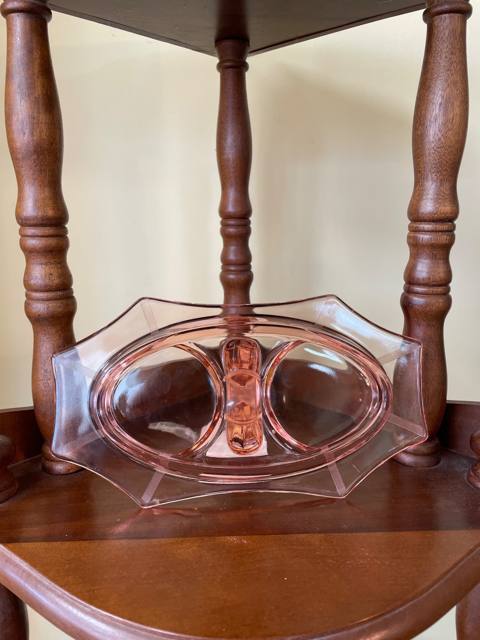 Depression Glass Pink Creamer and Sugar Set with Tray - 3