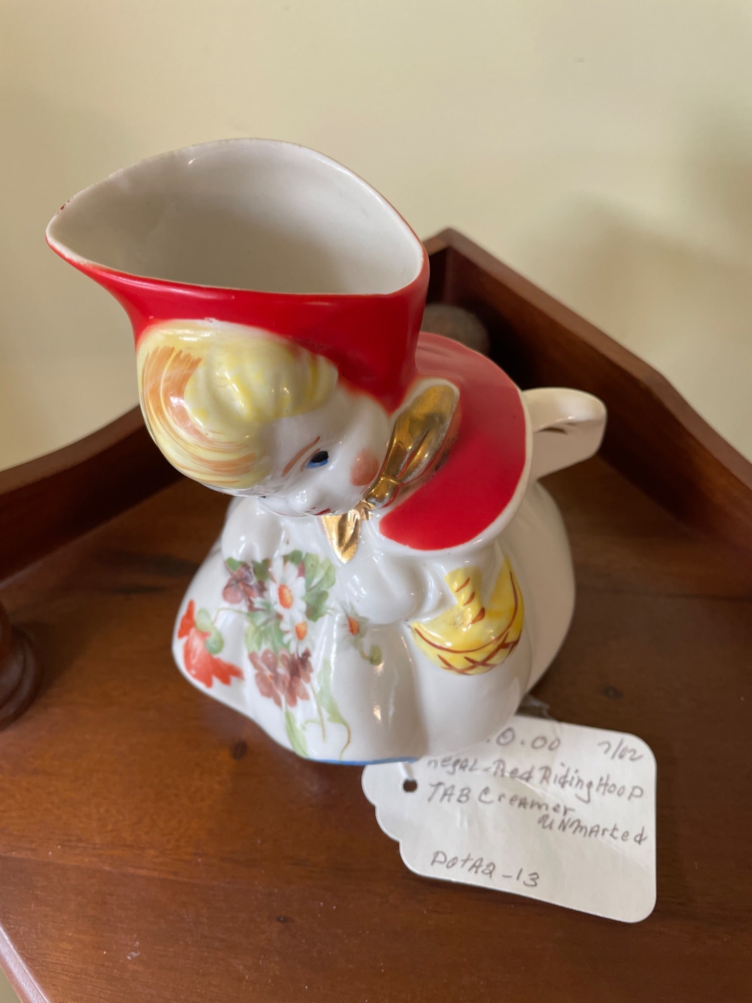 Porcelain Red Riding Hood Creamer, Hand-Painted, Unmarked - 2