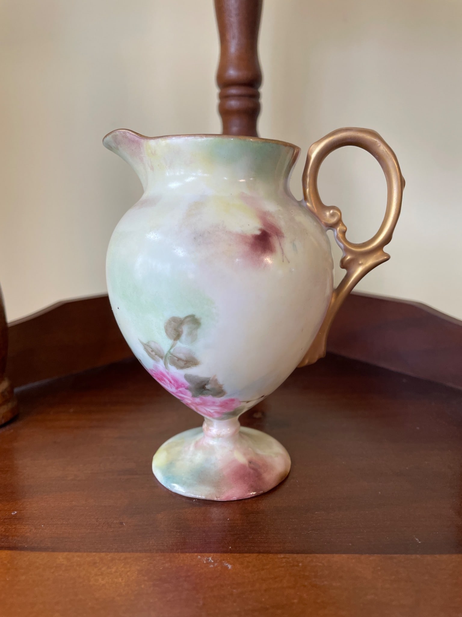 Porcelain Hand-Painted Pitcher with Floral Design and Gold Accents - 3