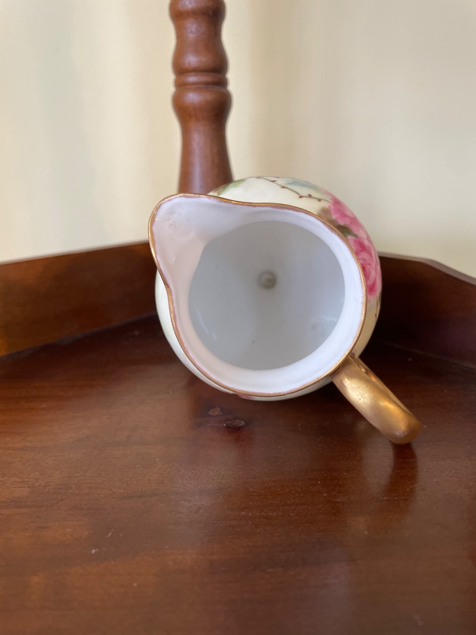 Porcelain Hand-Painted Pitcher with Floral Design and Gold Accents - 5