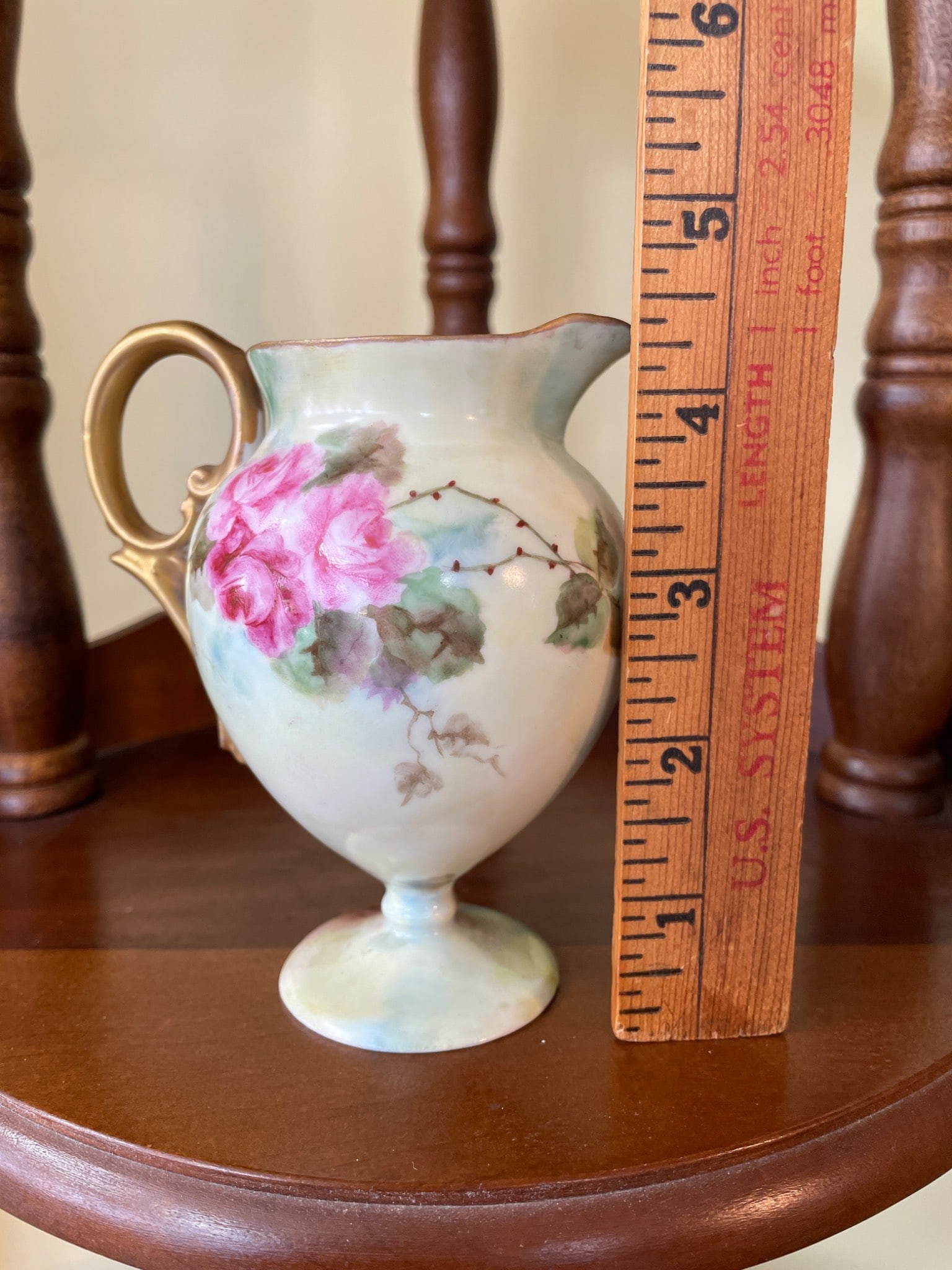 Porcelain Hand-Painted Pitcher with Floral Design and Gold Accents - 7