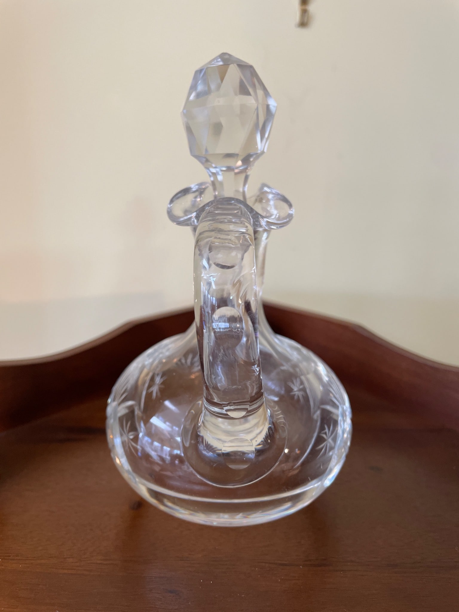 Clear Glass Cruet with Faceted Stopper and Etched Design - 2
