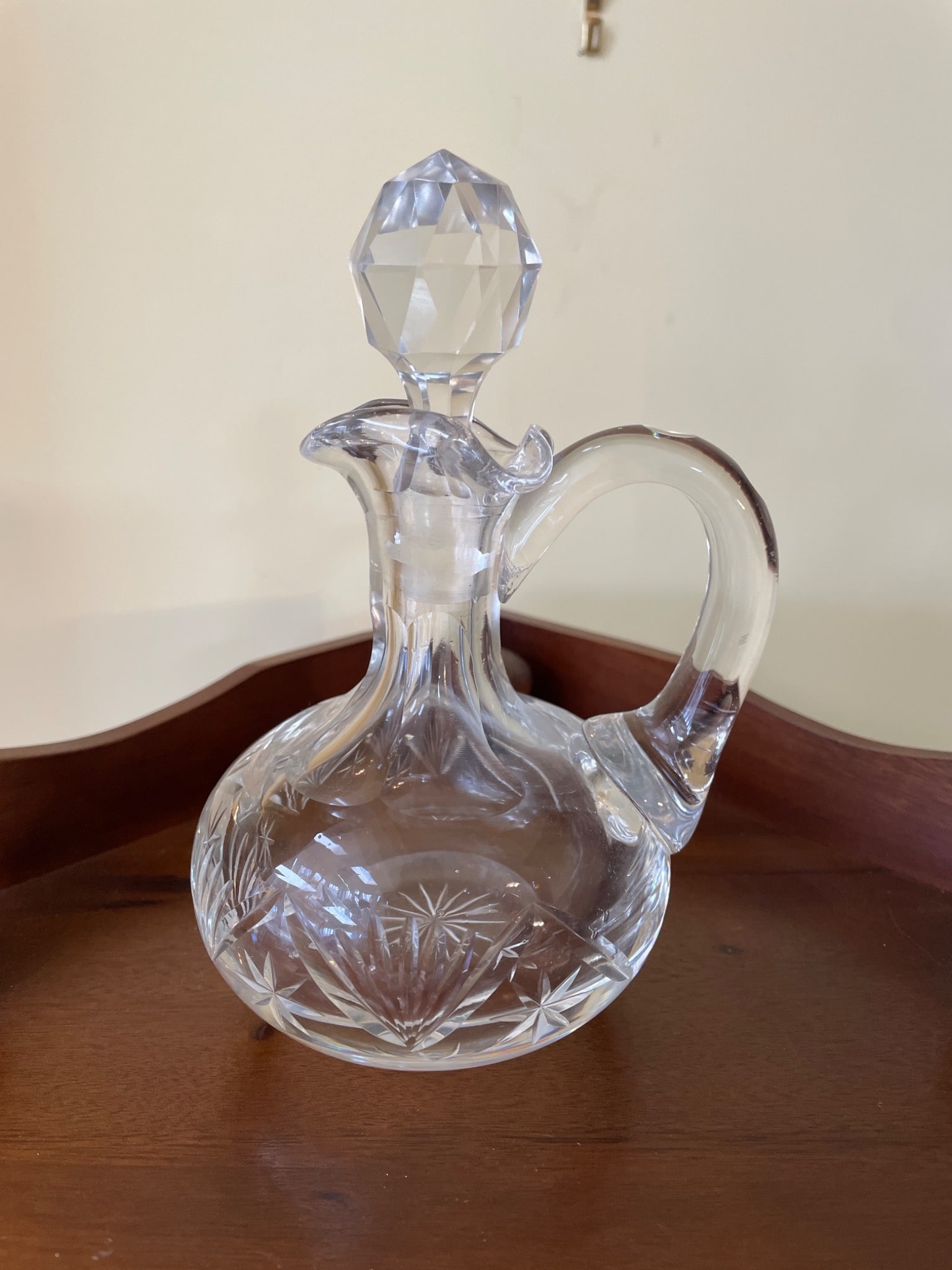 Clear Glass Cruet with Faceted Stopper and Etched Design - 3