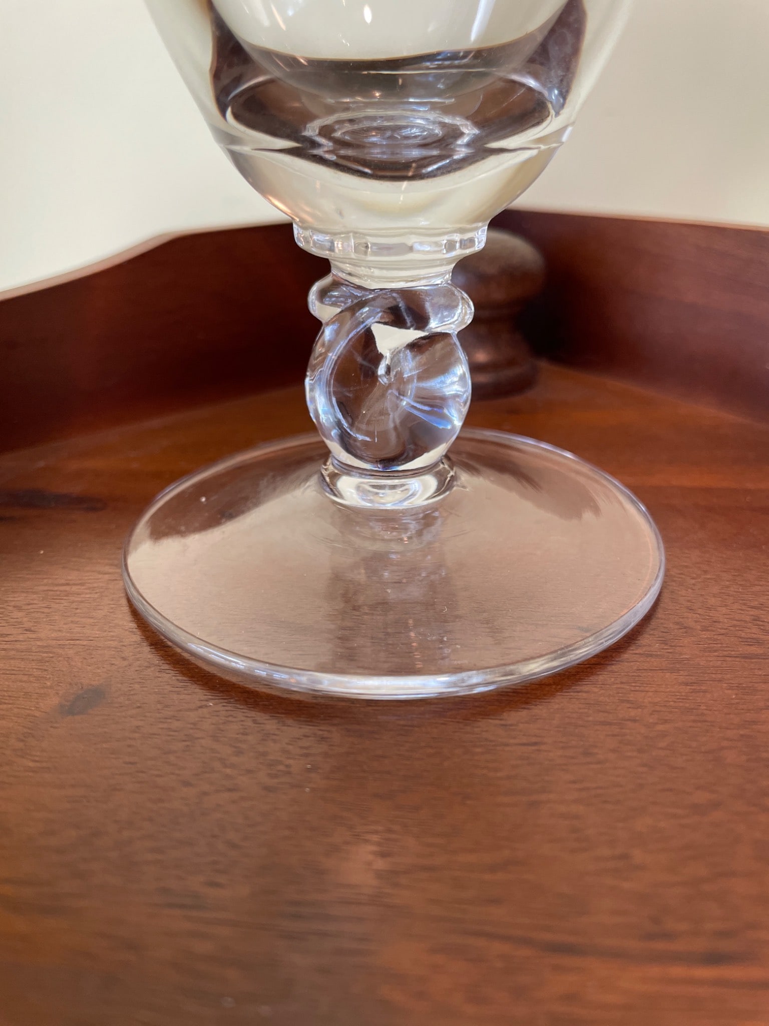 Clear Glass Pedestal Basket With Twisted Stem and Applied Handle - 5