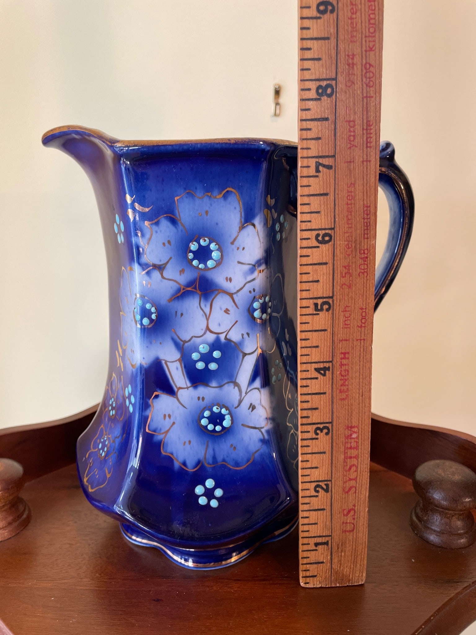 Blue Porcelain Pitcher with Floral Design, Model No. 4054 - 7