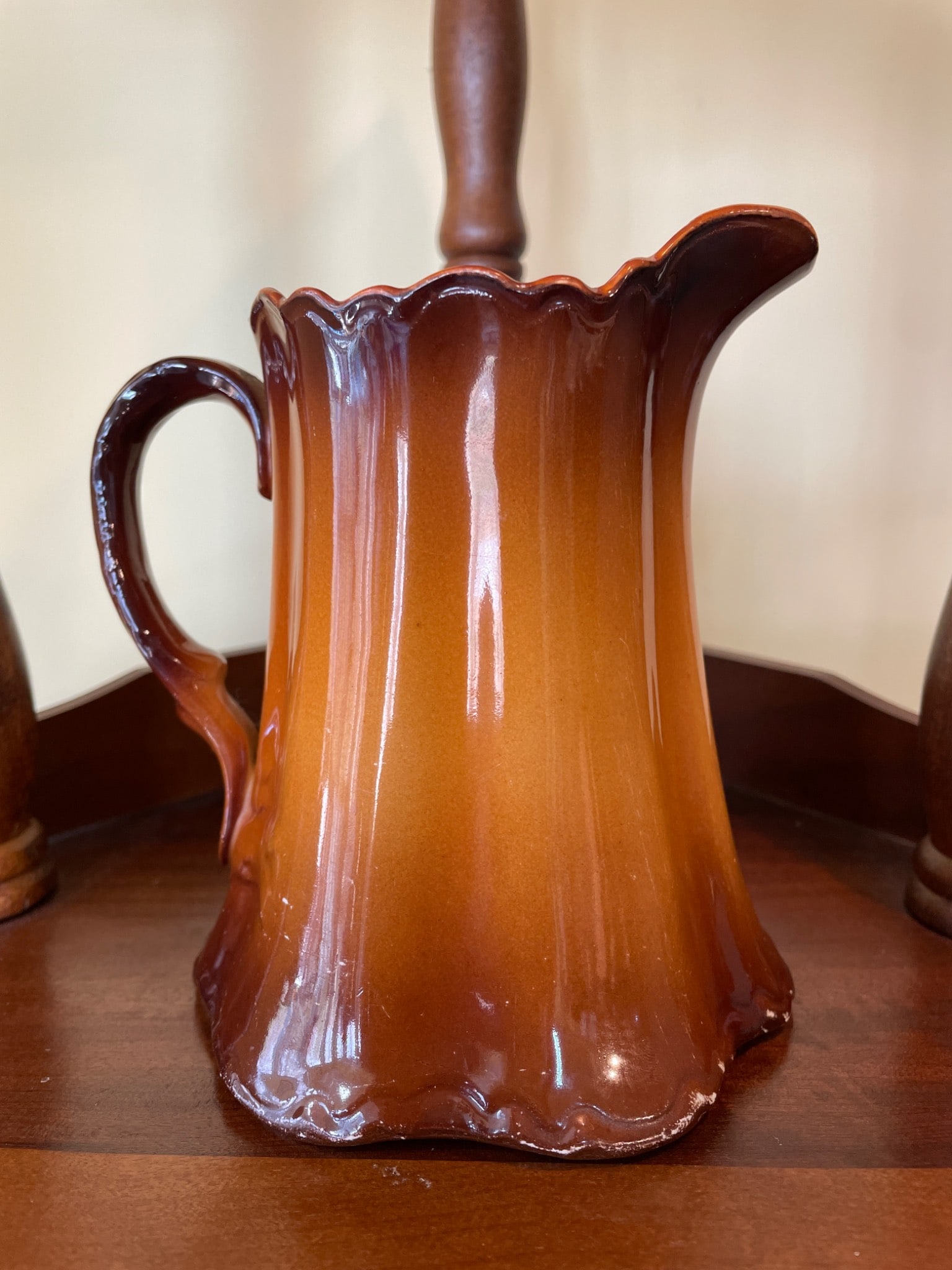 Ceramic Pitcher with Gradient Brown Glaze and Floral Motif - 3