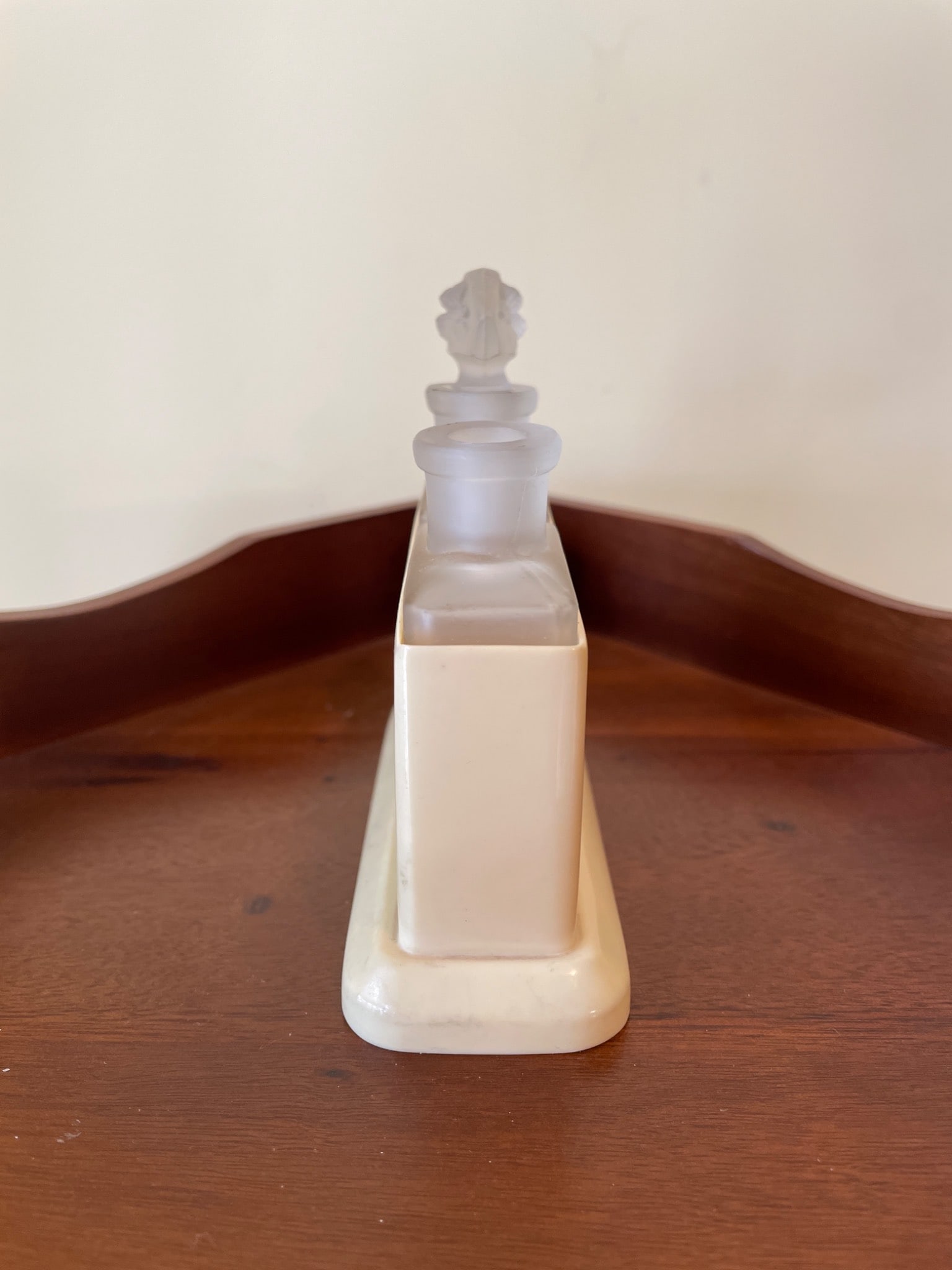 Frosted Glass Double Inkwell with Ivory-Colored Holder - 2