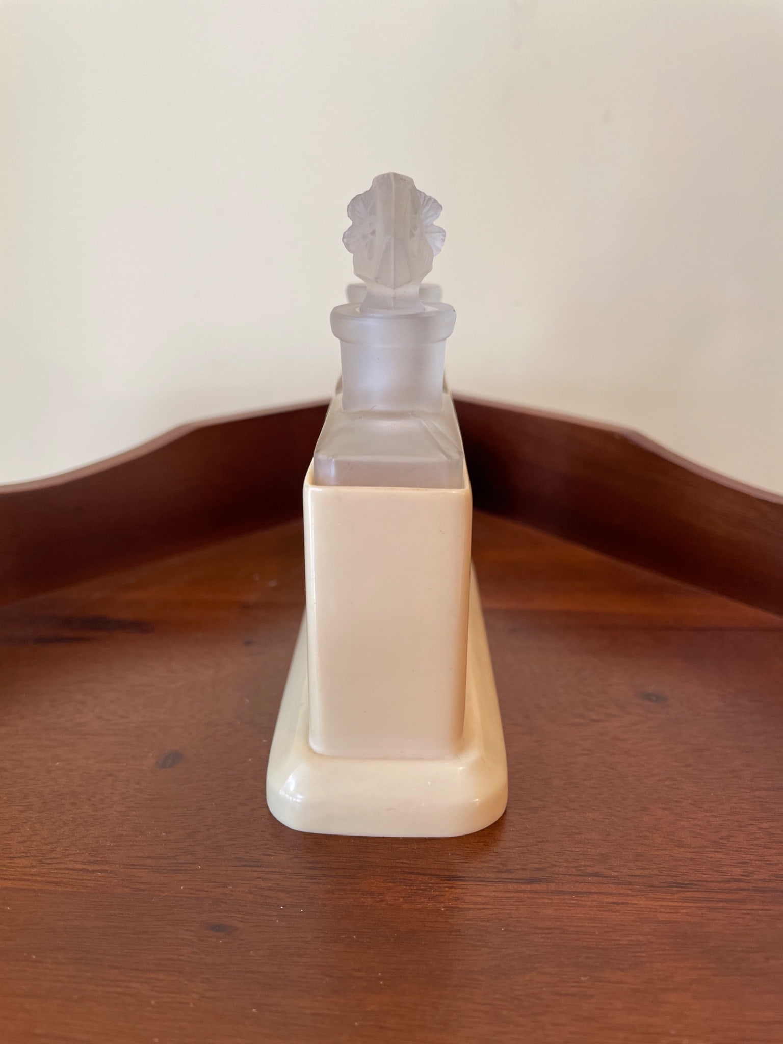 Frosted Glass Double Inkwell with Ivory-Colored Holder - 4