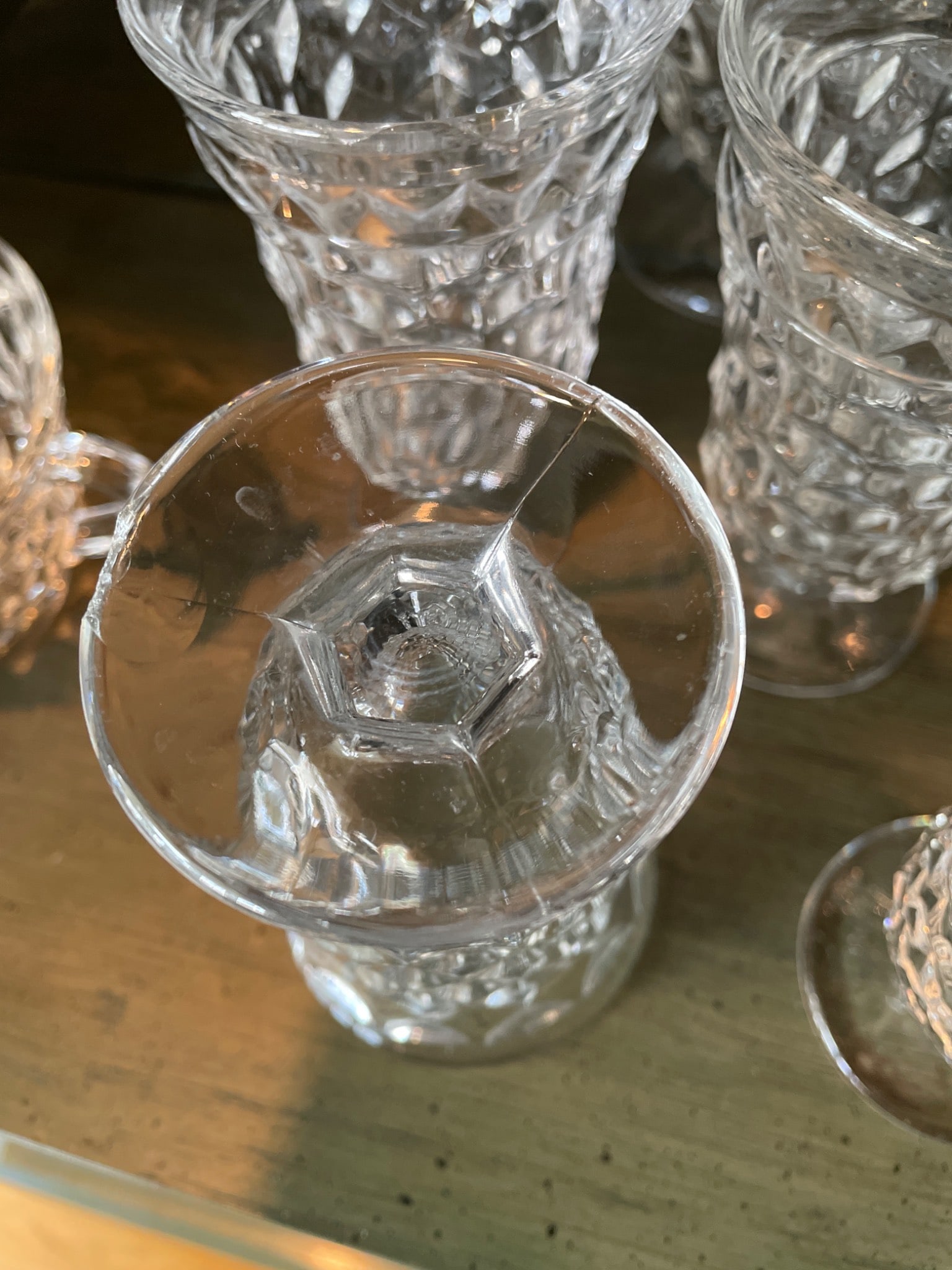 Crystal Cut Glasses with Pedestal Base, Mixed Sizes - 6