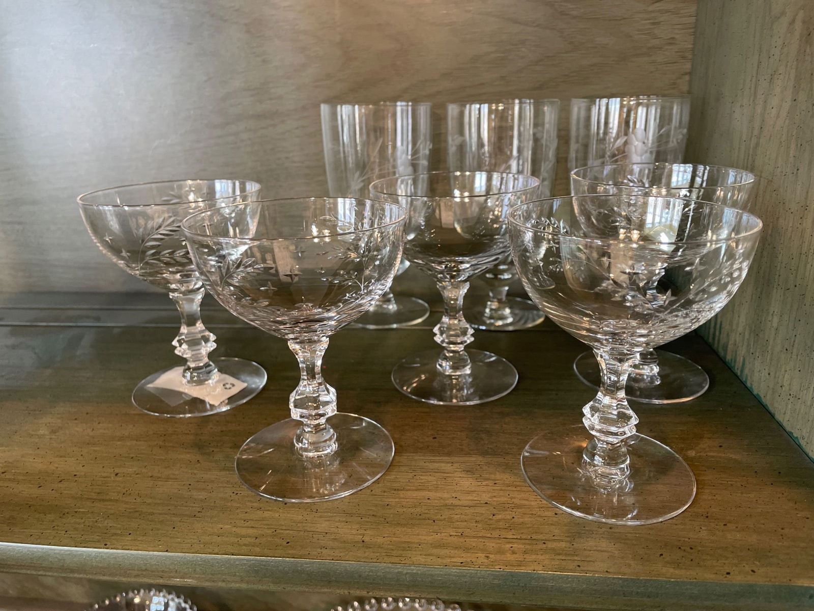 Etched Glass Stems with Floral and Vine Patterns - 3