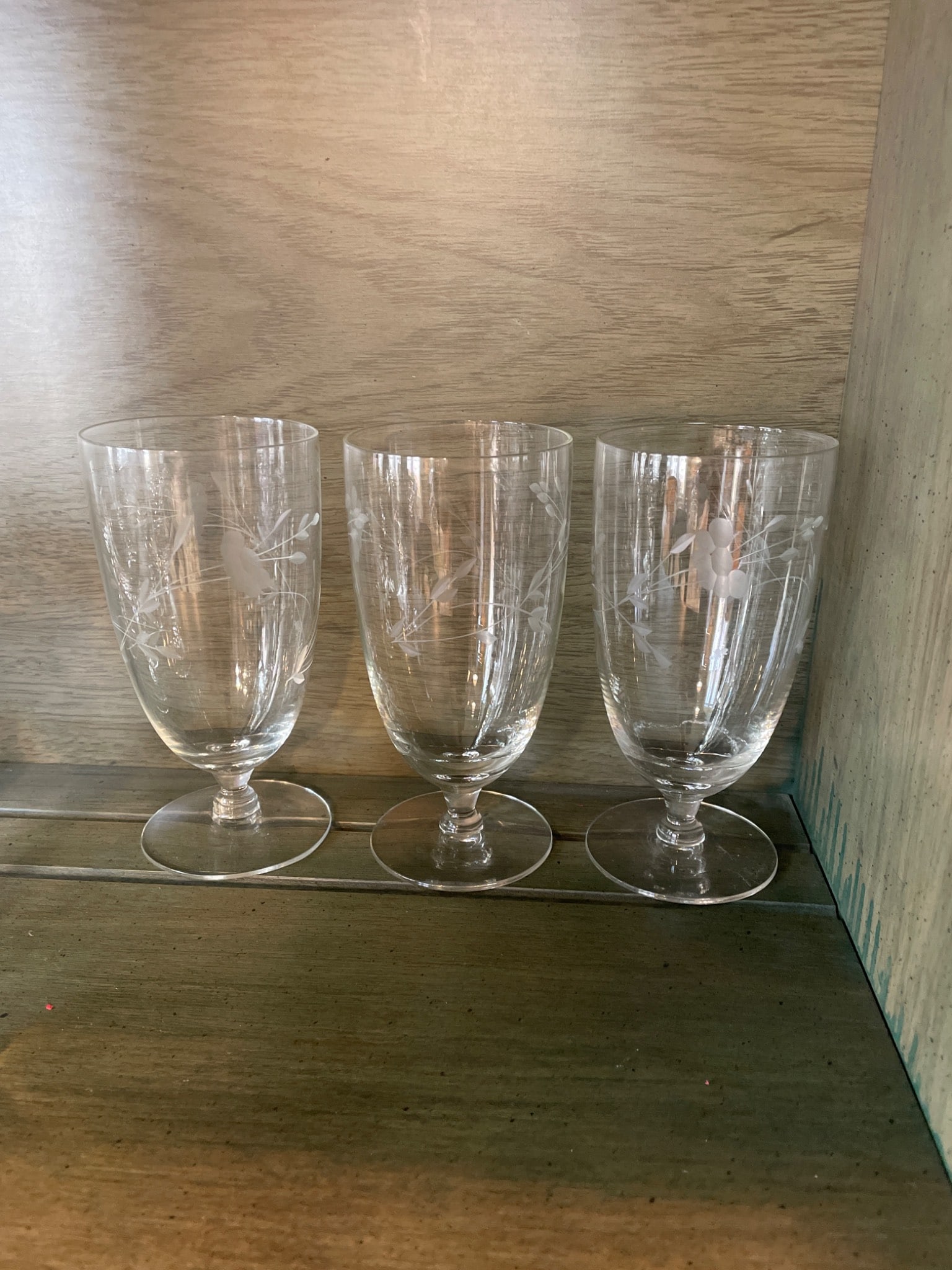 Etched Glass Stems with Floral and Vine Patterns - 4