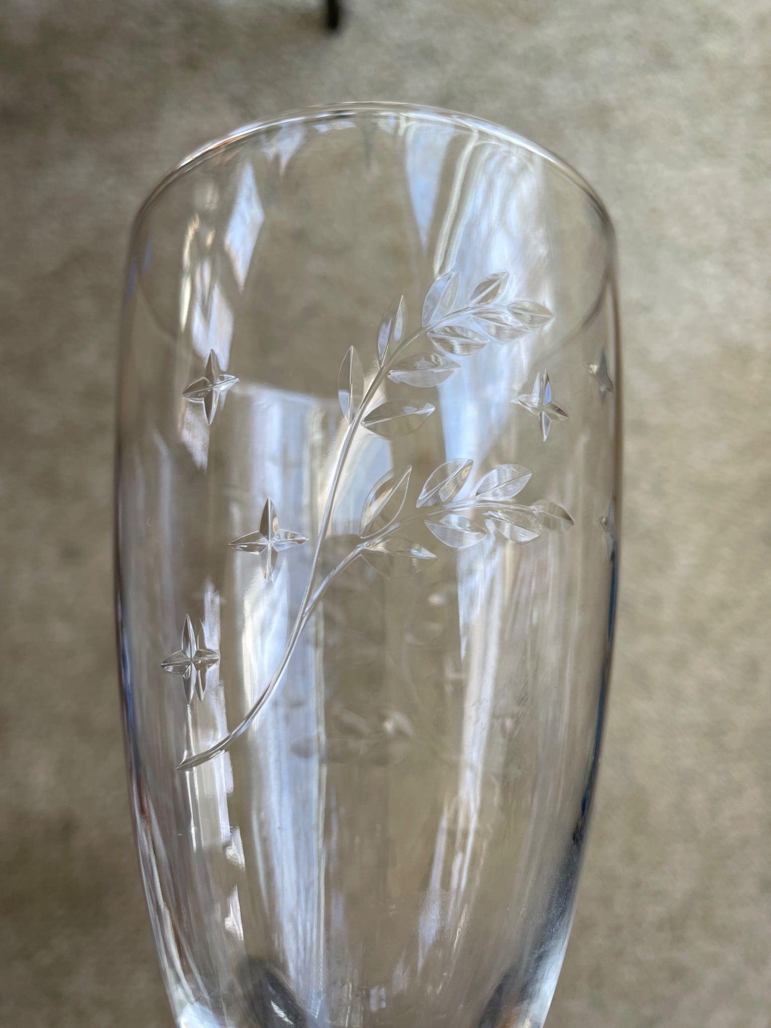 Etched Glass Stems with Floral and Vine Patterns - 5