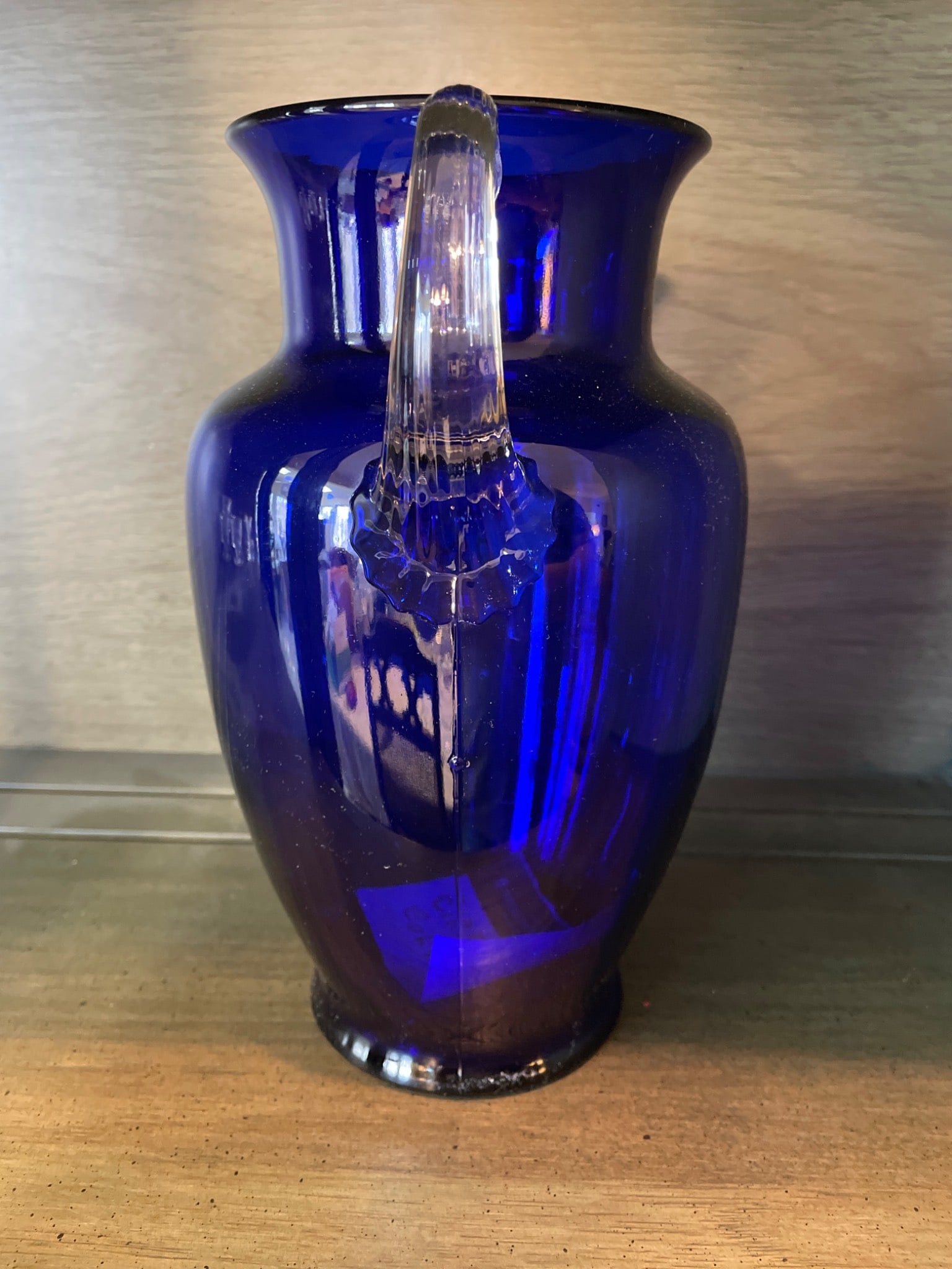 Blue Glass Vase With Clear Handles, Approximately 11 Inches Tall - 2