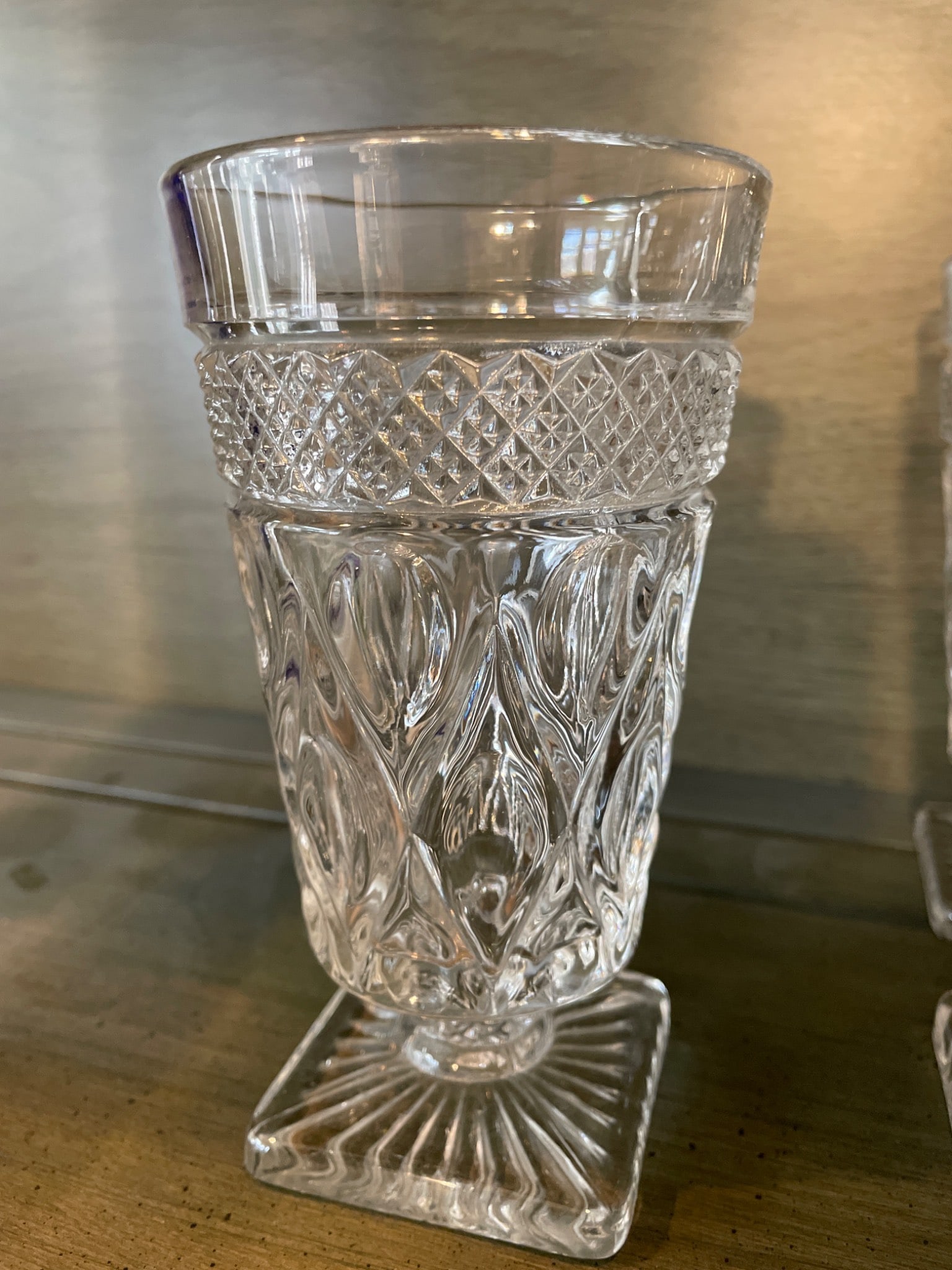 10 Pressed Glass Goblets with Diamond and Swirl Patterns - 2