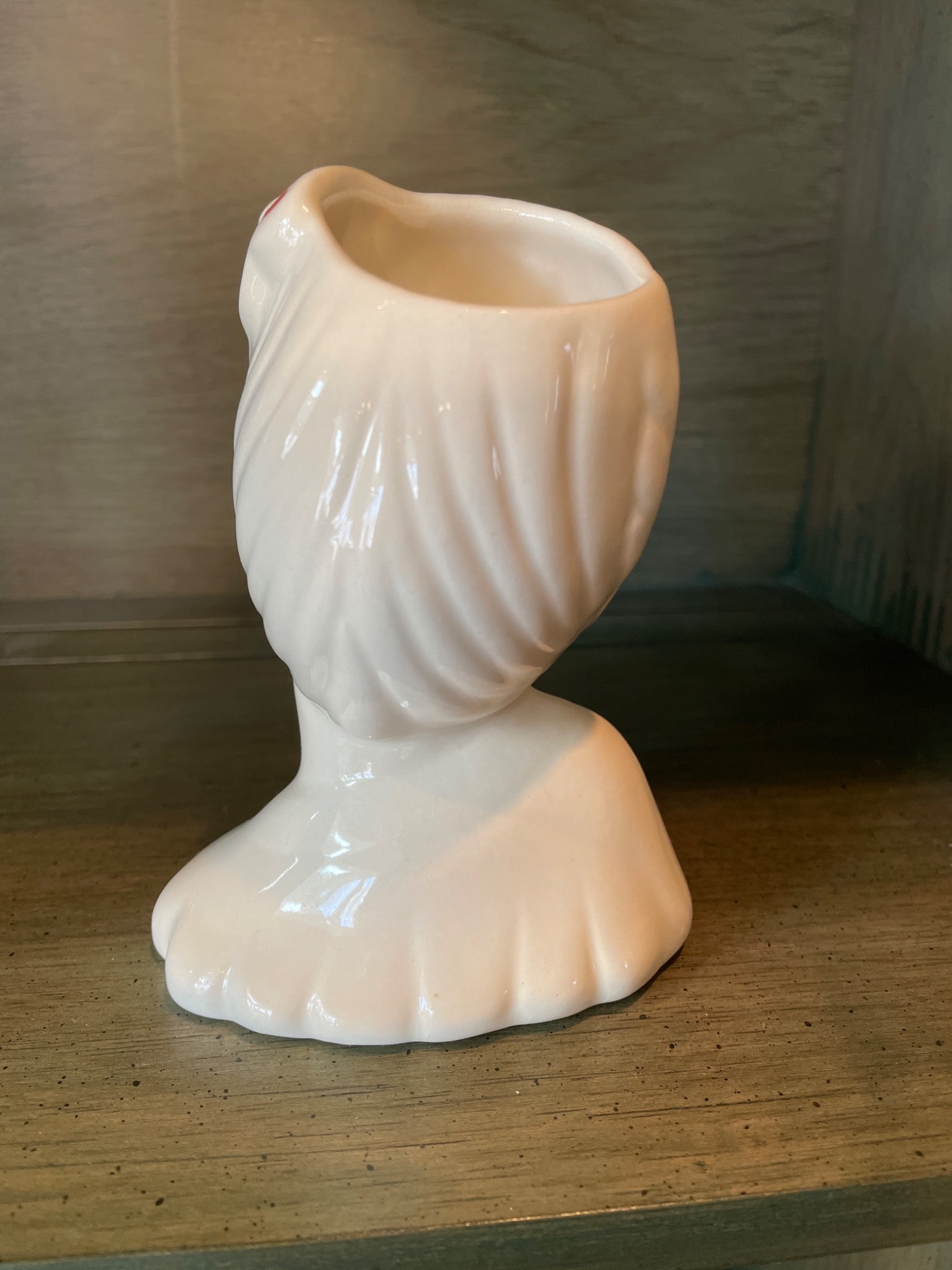 Ceramic Head Vase in Lady Design with Red Polka Dot Accents - 3